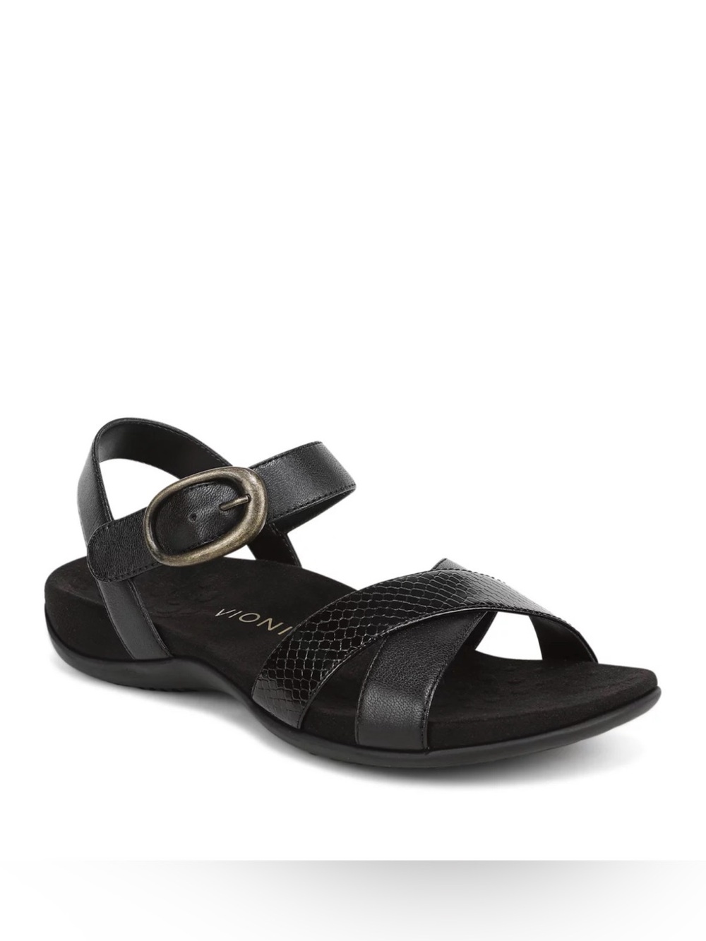 Vionic Black Crisscross Buckle Sandal